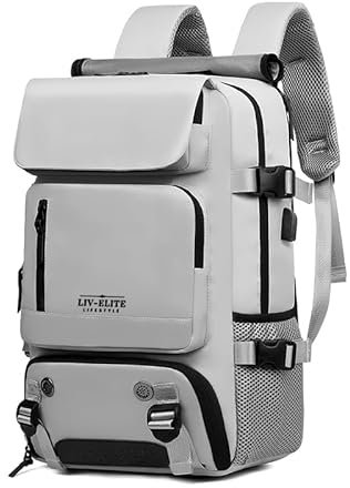 LIV-ELITE LIFESTYLE Laptop Backpack Rucksack Business Cabin Bag Waterproof USB Charging Port Separate Shoe Compartment Unisex GREY
