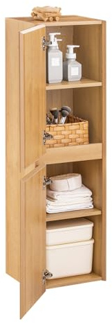 SoBuy Hochschrank Hängeschrank Aufbewahrungsschrank für Bad Badezimmerschrank schmaler Badschrank Hängend Regal Natur BHT ca. 35x120x30cm BZR175-N
