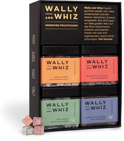 Wally and Whiz – Premium Weingummi Geschenkbox mit 4 Geschmacksrichtungen – Vegan, Glutenfrei, Allergenfrei – Dänische Süßigkeiten – Gourmet-Geschenk – Natürliche Zutaten – 560 g