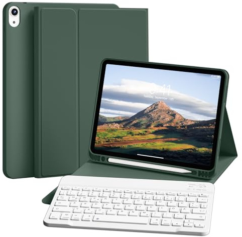 ZKTUYU Tastatur Hülle für iPad (A16) 11. Generation 2025, iPad 10. Gen 2022 | Magnetisch Abnehmbare Tastatur, QWERTZ Layout, Weiche TPU Rückschale mit Stifthalter, für iPad 11/10 Gen(11/10,9),Dunkelgrün