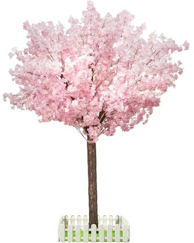 Artificial Cherry Blossom Trees, Handmade Light Pink Tree Indoor Outdoor 4FT 5FT 6FT 7FT Tall Fake Tree with Natural Wood Trunk and Lifelike Flowers for Home Office Party Wedding Decor (Pink, 7FT)