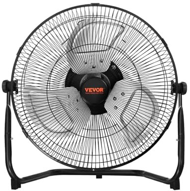 VEVOR Ventilatore da pavimento, 3 velocità, ad alta velocità, resistente, 35,5 cm, 2560 CFM, inclinazione regolabile a 360°, flusso d'aria grande in metallo, per casa, palestra, ufficio, garage