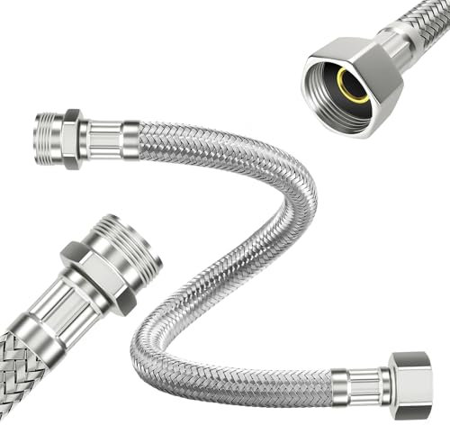 KILDOWS 2 Pièces Tuyau Flexible 3/8, 20cm Tuyaux de Raccordement Flexibles Robinets 3/8 x 3/8 Rallonge de Tuyau Flexible avec Tressé en Acier Inoxydable pour Cuisine Salle de Bain