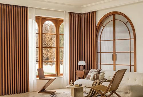 Dsnyu Gardinen Küche Frühling, Schiebegardinen Orange Volltonfarbe Polyester Curtain Dekorativ für Fenster 2er Set 132x138cm BxH