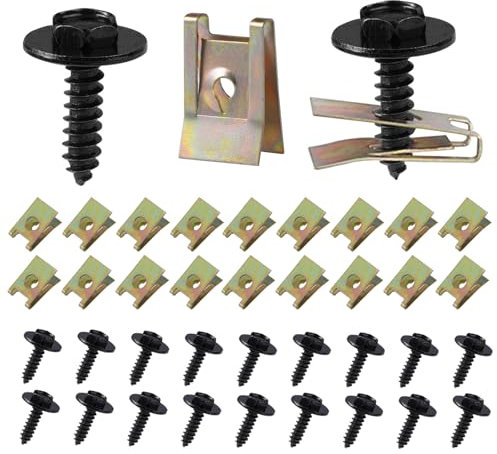 40 Pezzi Kit Assortimento di Vite per Autoveicoli e Auto U-Clips, Dadi a U Con Viti per Auto Clip, Dado in Lamiera di Acciaio al Manganese, Dadi a U Clip di Fissaggio per Carrozzeria Decorazione Auto