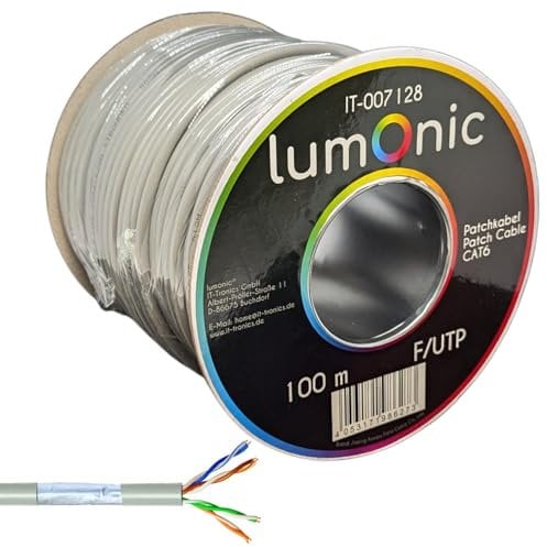 Lumonic LAN Netzwerkkabel 100m | LAN Kabel CAT6 F/UTP | Patchkabel Flexibel 4X 2X AWG26/7 (verseilt) | 250MHz 10 Gbit/s Ethernet