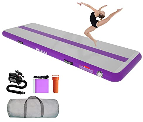 WelandFun Air Training Mats 10ft/13ft/16ft/20ft Inflatable Gymnastics Tumbling Mat 4/6/8 inchs Thickness Mats for Home Use/Gym/Yoga/Training/Cheerleading/Outdoor/Beach/Park wih Electric Air Pump