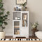 KOMHTOM Armoire de Rangement Moderne,Commode Multifonctionnel avec 2 Portes Vitrées et 4 étagères Réglables,Espace Ouvert,Design sans Poignée,pour Salon et Chambre à Coucher (Blanc)