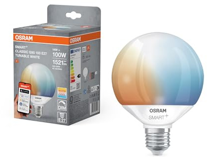 Osram SMART+ LED-Lampe Globe 95 E27 Tunable White, dimmbar, Matter-kompatibel, WiFi, steuerbar per App und Sprache, 14W, 2700-6500K