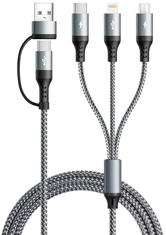 UZAHSK Multi Charging Cable, 3 in 2 Multi Charging Cord with Data Transfer [3A 1.2M] Nylon Braided Fast Charger Cord, USB A/C charging cable Fast charging cable Universal with Micro/Type C/Lightning