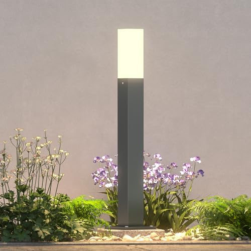 doporro Wegeleuchten Außen Stromanschluss 40cm Gartenleuchte IP65 3W | Gartenlampen für Draußen Strom, 3000K Warmweiß Pollerleuchte Standleuchte Außen, 38x38x406mm, Sandgrau dunkel, Deus Lumina