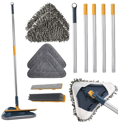 Mocio triangolare a 360 gradi, per la pulizia delle piastrelle, lavavetri con manico lungo, mocio girevole regolabile, mocio per pavimenti in vetro
