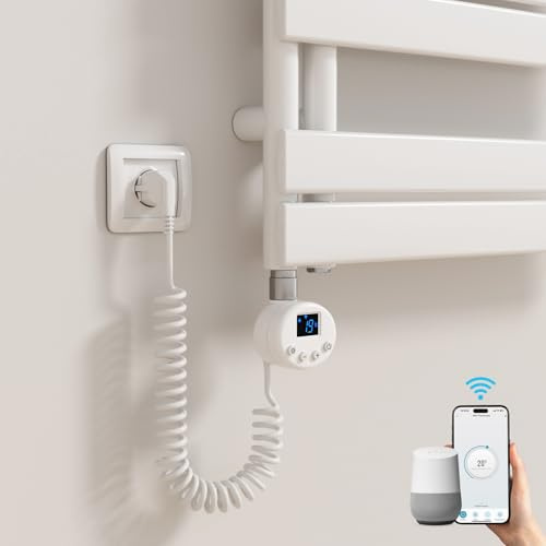 Heilmetz Smart WiFi Heizstab Weiß 1200W, Heizpatrone Heizelemente für Heizungen Heizkörper Badheizkörper Handtuchtrockner mit Thermostat elektronischer Temperaturregler Und Timing-Funktion