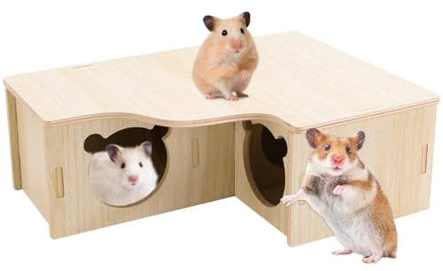 YICH Maison en Bois pour Hamster Maison Hamster Maison Cochon d'Inde | Maison en Bois Naturel pour Hamster | Niche pour Petit Ronger | Pour Hamsters, Cochons d'Inde et Souris