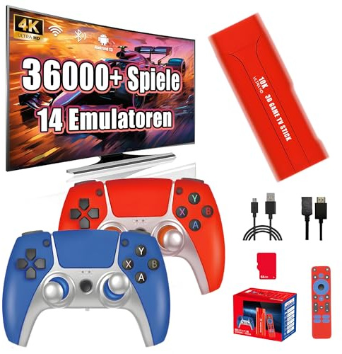 G1 Retro Spiele Konsole 4K, Video Emulator Konsole mit Emulator für 36000+ Spiele, Game Stick Plug and Play Videospiele für Fernseher, Android 13 und 3D-Spielsystem unterstützt WLAN & Bluetooth(64GB)