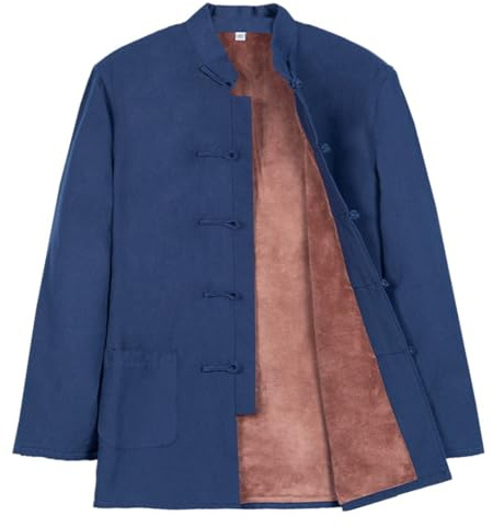 GZKDKZB Tenue d'hiver Chaude et Traditionnelle Chinoise, en Pur Coton, Haut, Veste, Manteau, Chemise, Manches Longues, Tai-chi, Bleu, XL