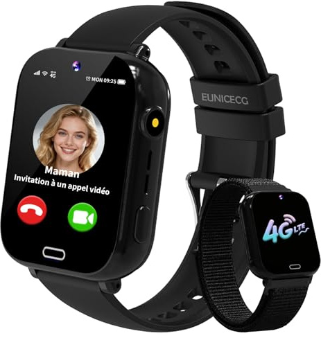 EUNICECG 4G Montre Connectée Enfant GPS Tracker Traceur Téléphone Appel Vidéo Chat Vocal SOS Jeux Réveil Calculatrice - Digitale Montre Enfant Garçon Fille Cadeau Anniversaire