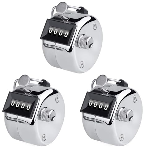 3-Pack Manual Clicker Counter - Standard Mechanical Hand Tally Counters | 4-Digit Click Counter with Reset Knob for Golf Score, People Attendance, Sports and Row Tracking, No Batteries Needed