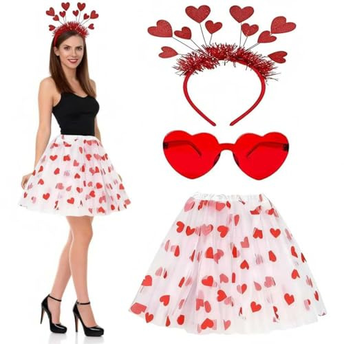 Ayucanpeng Karneval Kostüme Amor Set,Amor Kostüm für Damen,Valentinstag Herz Stirnband mit Pailletten und Tutu,herzförmige Brille tragen,Romantische Amor Kostüm Accessoires