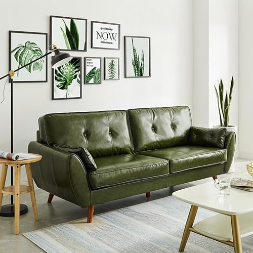 KIBONCY Futon-Schlafsofa, Schlafsofa mit 2 quadratischen Kissen, Anbausofa tiefem Sitz, modernes Mid-Century-Sofa for Wohnzimmer, 3 Bequeme Ledercouch(2,186x85cm)