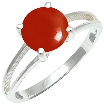SILVERTROVE Karneol-Cabochon Edelstein Ring silberplattiert für Damen und Herren stilvoll Geschenkidee handgefertigter Schmuck CRG1258BZ20_(66 (21.0))