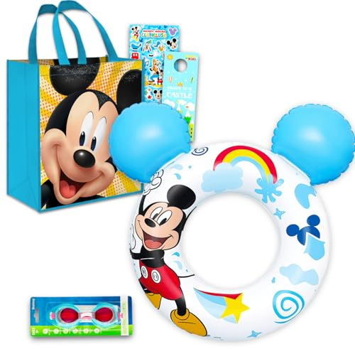 Set di giocattoli da piscina per bambini con Topolino, confezione regalo Disney con salvagoccia gonfiabile, occhiali, borsa tote, adesivi e altro ancora | Giocattoli da spiaggia di Topolino per
