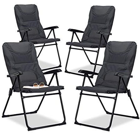 Relaxdays 4X Campingstuhl gepolstert, Klappstuhl, Picknickstuhl, Faltstuhl, Angelstuhl, Gartenstuhl, HxBxT: 107 x 60 x 68 cm, grau