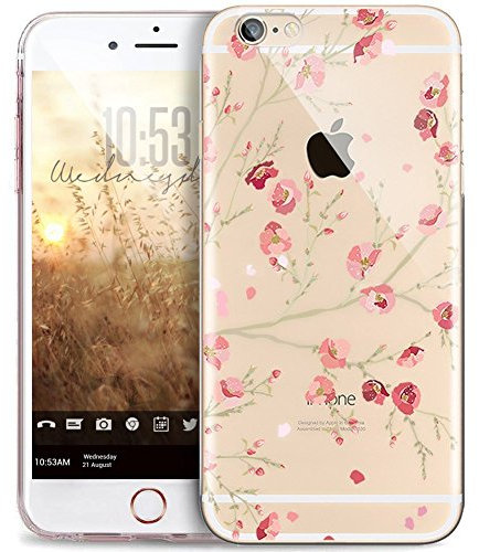 kompatibel mit iPhone 6 Plus Hülle,iPhone 6S Plus Hülle,Cherry Blossom Muster Transparent TPU Silikon Hülle Handyhülle Durchsichtige Schutzhülle Für iPhone 6 Plus/6S Plus,Rosa Pfirsich Blumen