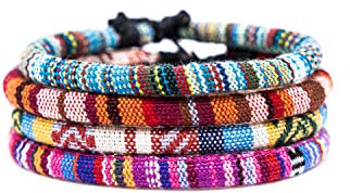 Made by Nami Surfer Fußband Damen & Herren - Boho Ethno Hippie Fußkettchen - Handmade Strand Festival Accessoires - 100% Wasserfest & Verstellbar - 100% Ökologische Baumwolle Rund (4er Set)