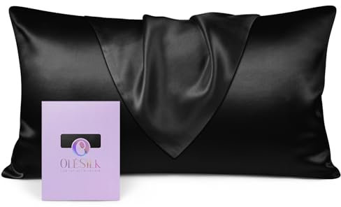 OLESILK Seide Kissenbezug Kissenhülle Haar- und Hautpflege mit Verstcktem Reißverschluss 19 Momme 1 Stück Schwarz 40x80cm