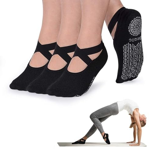 Ozaiic Yoga Socks for Women Non-Slip Grips & Straps, Ideal for Pilates, Pure Barre, Ballet, Dance, Barefoot Workout