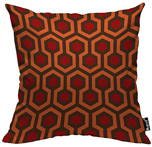Mugod Sechseckiger geometrischer Kissenbezug mit Rankgitter, Polygon, rot, orange, dunkelbraun, dekorativer Baumwollleinen, quadratischer Kissenbezug, Herren/Damen, 45.7 x 45.7 cm