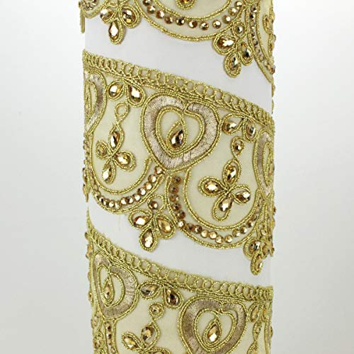 PASAMANERÍA GALÓN METALIZADO BORDADO CON APLICACIONES DE STRASS (ORO, 1 METRO)