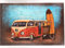 Vintage Line Handgefertigtes Metallbild 3D-Optik Wandbild Verschiedene Größen Kunst Bild (Metallbild Bus & Surf (ca. 120x80 cm))