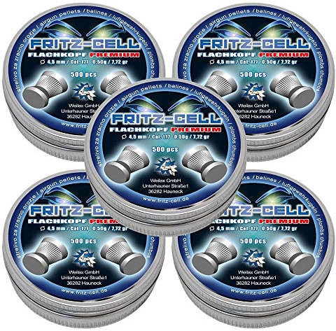 2500 Flachkopf Premium Diabolos 4,5mm Fritz-Cell für Luftgewehr Luftpistole