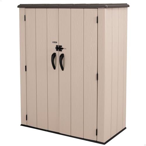 LIFETIME Armario Exterior Vertical Rough Cut 1.500 L, Polietileno HDPE, con Suelo, Doble Puerta con Cierre para candado, Estructura Reforzada, estantes Interiores, Resistente a la Intemperie (92315)