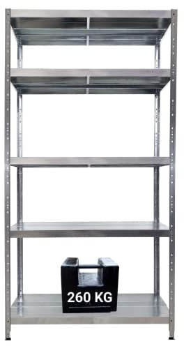 GRIMA Scaffale Metallo Zincato 5 ripiani - 100x40x195 cm (260 kg per ripiano, totale 1300Kg) scaffali in metallo per garage pesi, scaffalature, scaffale professionale in metallo, Sistema ad incastro