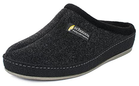 Schawos 6030 Pantoufles feutrées pour hommes, chaudement doublées de laine vierge (noir 24W doublé, 43 EU)