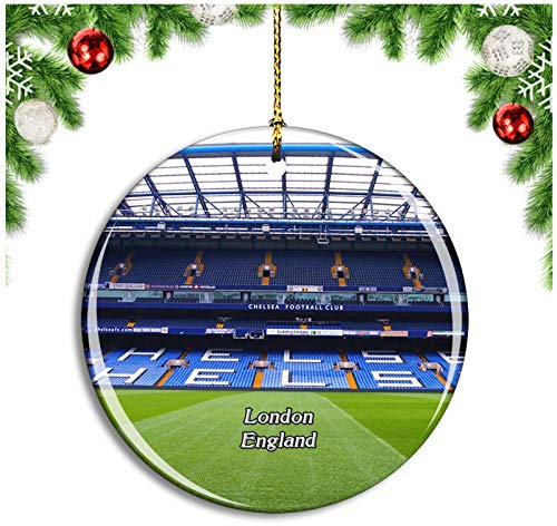 Weekino London Chelsea Stadium UK England Christmas Ornament Xmas Tree Decoration Hanging Pendant Travel Souvenir Collection Double Sided Porcelain 2.85 Inch