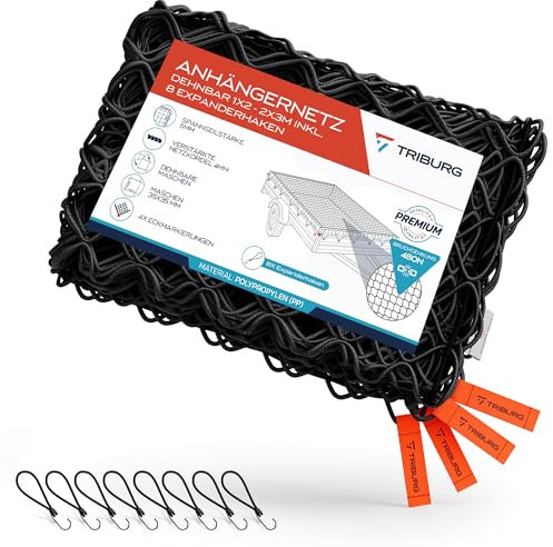 Rete per rimorchi TRIBURG espandibile da 1x2 a 2x3 incl. 8x ganci di espansione - Rete per rimorchi incl. 8x tenditori in gomma con ganci per un fissaggio ottimale del carico