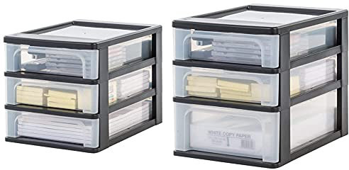 Iris Ohyama, Schubladenbox/Schubladencontainer - Organizer Chest OCH-2030 - plastik, schwarz, 3 x 4 L, L35,5 x B26 x H25,5 cm +Iris Ohyama, Schubladenbox OCH-2021 2x4L+1x7L, L35,5xB26xH29,5cm