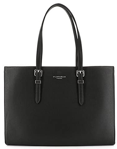 Flora&co - Sac à Main Femme Similicuir Grainé - Cabas Fourre-tout Rigide Documents A4 - Sac Cours Lycée Travail Ville Porté Epaule - Classique Elégant - Noir