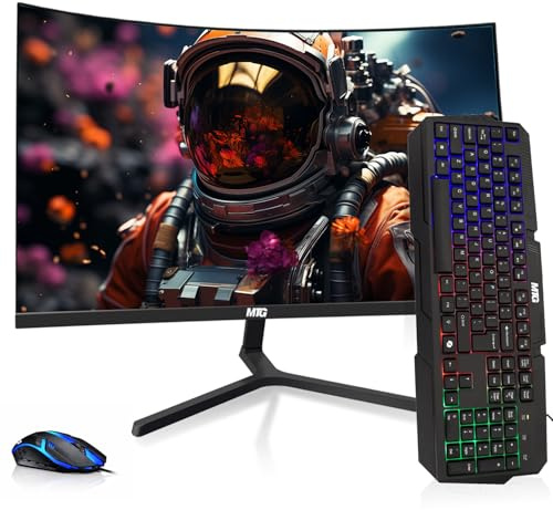 MTG 24 Curved Monitor, Frameless Display, Full HD 1080P, HDMI DP USB Audio, Low Motion Blur, VESA Mount, RGB Keyboard, Combo Mouse, Computer Monitor for