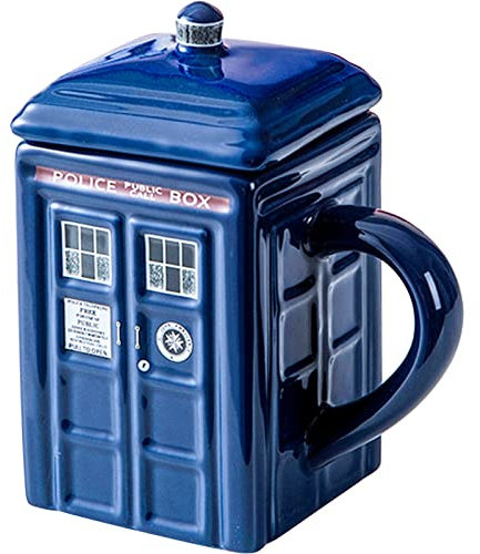 Doctor Who Tardis Taza con tapa,Tazas Cafe Originales, Tazas Desayuno Bonitas, Taza de Café 3D en Forma de Tardis, Gran Regalo para los Fans de Hermano, Papá y Doctor Who, 450ML (Estilo D1)