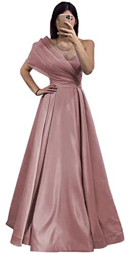 Robe de soirée longue trapèze en satin plissée pour femme, vieux rose, 36