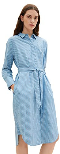 TOM TAILOR Damen 1032517 Blusenkleid mit Brusttasche & Bindegürtel, 30198 - Blue White Thin Stripe, 38