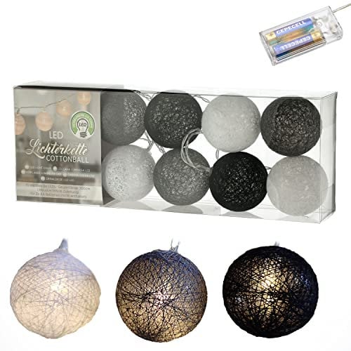 LED Lichterkette Cottonball │ Ø6cm weiß grau schwarz │Beleuchtung Leuchtbälle (1 x Cottonball Ø6cm weiß grau schwarz)