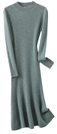 Herbst Winter Damen Strickpullover Kleid Hohe Elastizität Wolle Dicke Warm Basic Pullover Kleid, Grayish Lv Se, Small