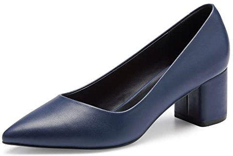 GENSHUO Scarpe da Donna con Tacco a Spillo e Punta a Blocco, Classiche, con Tacco Basso e Spesso, Eleganti Scarpe da Lavoro da Donna, Blu Navy, 41 EU