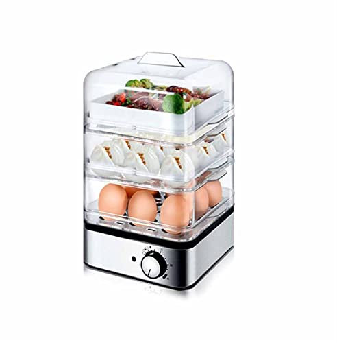 Vaporizador de Alimentos de Tres Niveles, cocción simultánea rápida y Saludable, cestas apilables para Verduras o Carnes, Bandeja para arroz/Granos, Apagado automático y protección